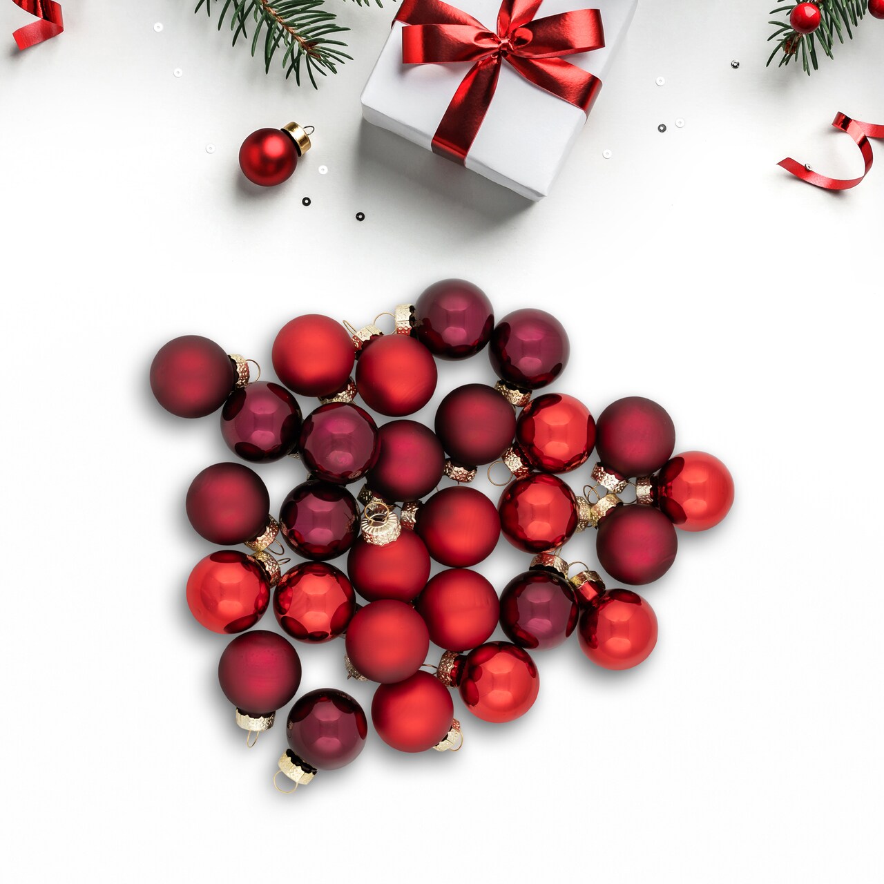 Northlight 2-Finish Mini Christmas Glass Ball Ornaments - 1" (25mm) - Red and Burgundy - 28ct